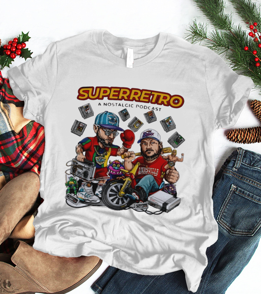 SuperRetro A Nostalgic Podcast Charlotte Hornets Louisville Cardinals Boombox Ugk Figurines Retro Games T-Shirt