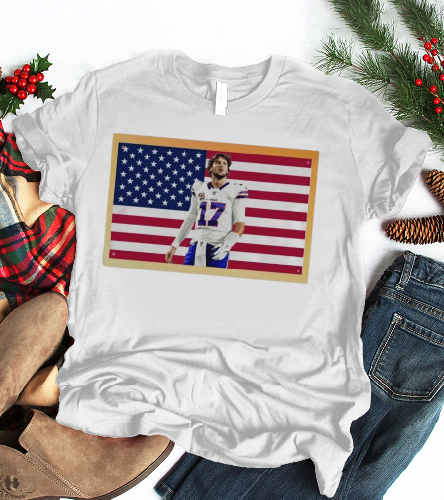 Josh Allen Buffalo Bills American Flag Football Star 17 T-Shirt
