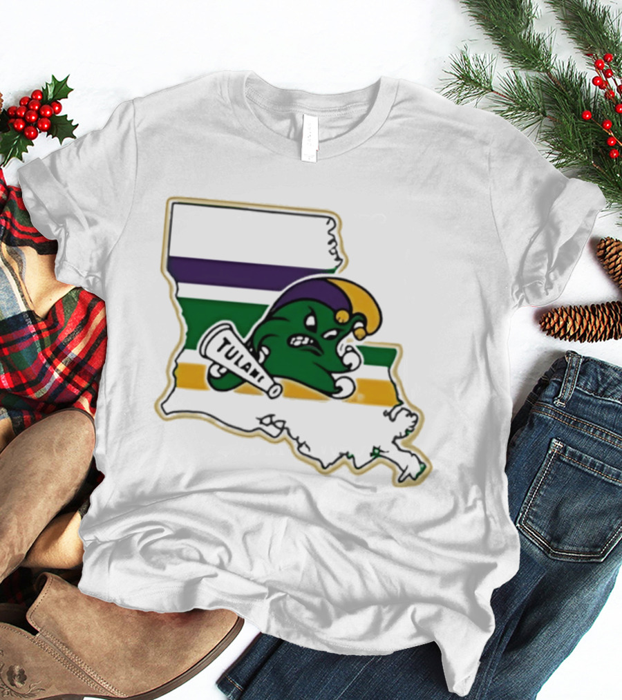 Tulane Green Wave Louisiana Mardi Gras Map T-Shirt