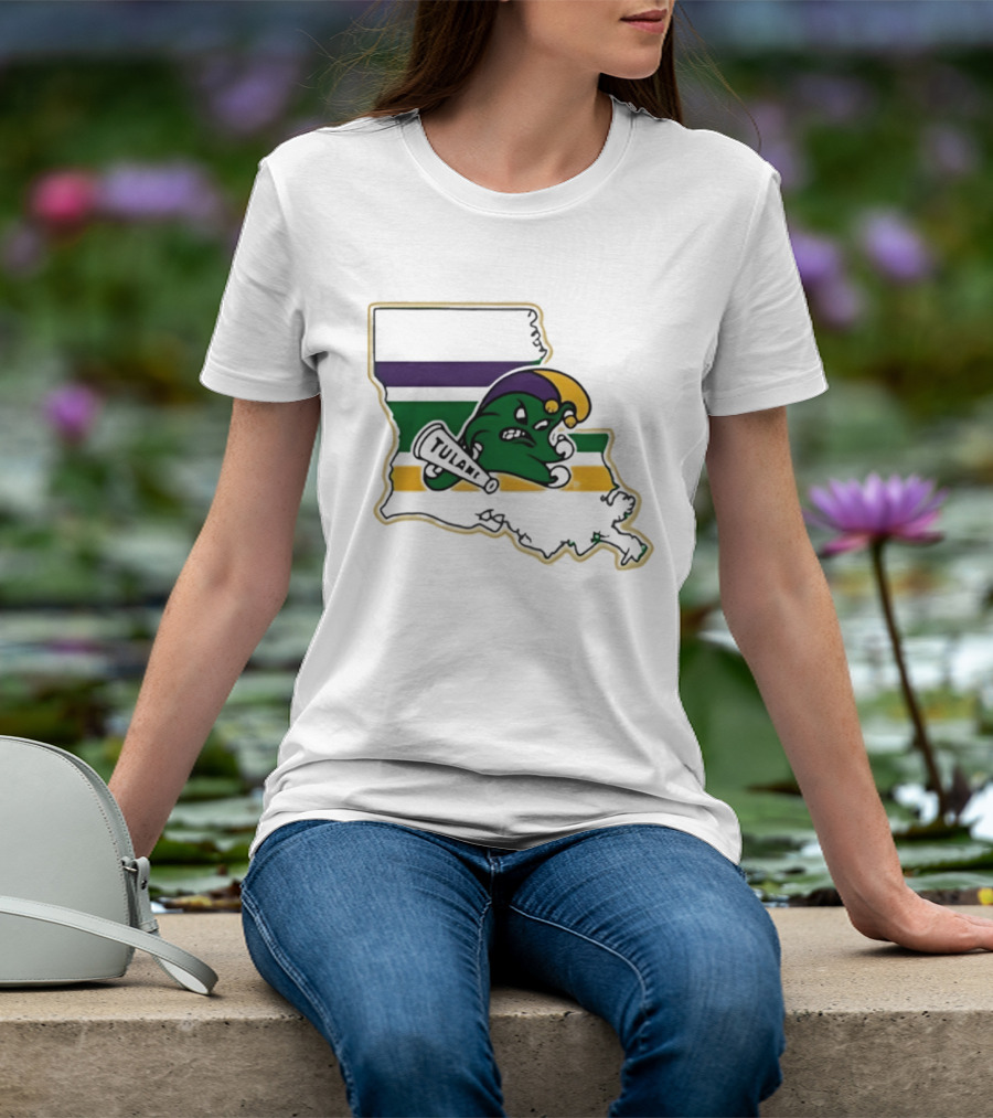 Tulane Green Wave Louisiana Mardi Gras Map T-Shirt