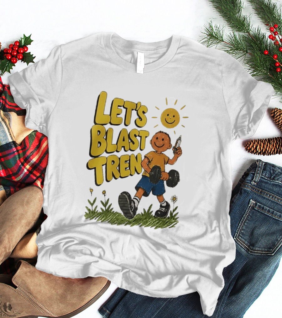 Let's Blast Tren Bodybuilding Fitness Workout Cartoon Dumbbell Sun T-Shirt