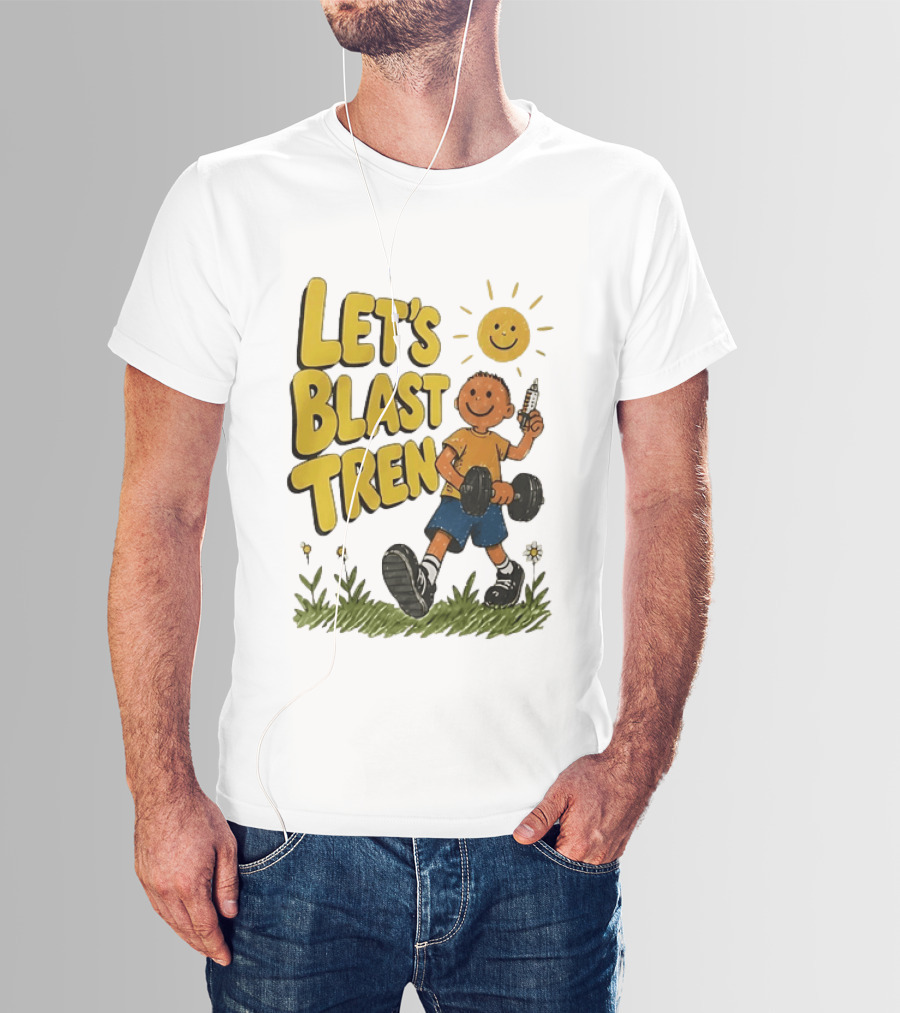 Let's Blast Tren Bodybuilding Fitness Workout Cartoon Dumbbell Sun T-Shirt