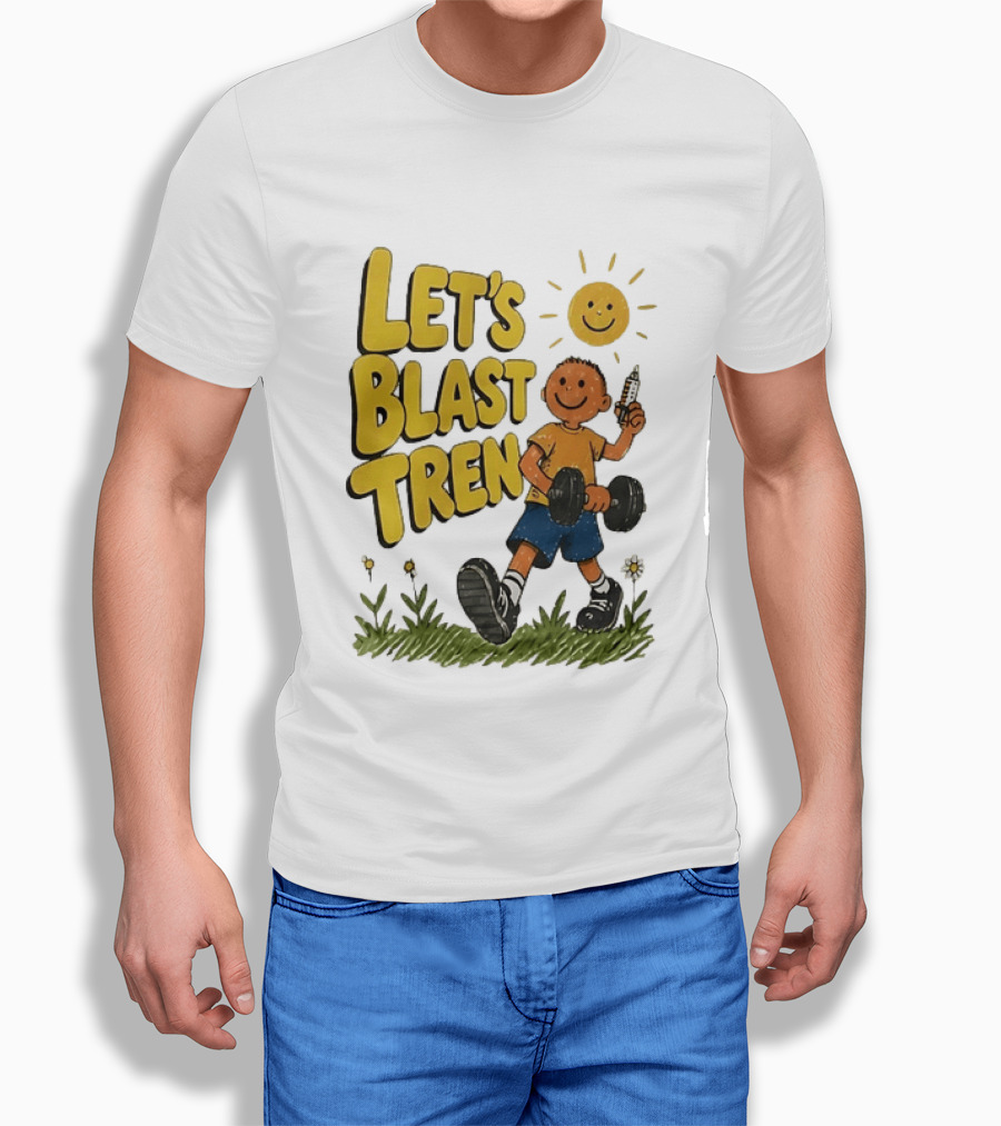 Let's Blast Tren Bodybuilding Fitness Workout Cartoon Dumbbell Sun T-Shirt