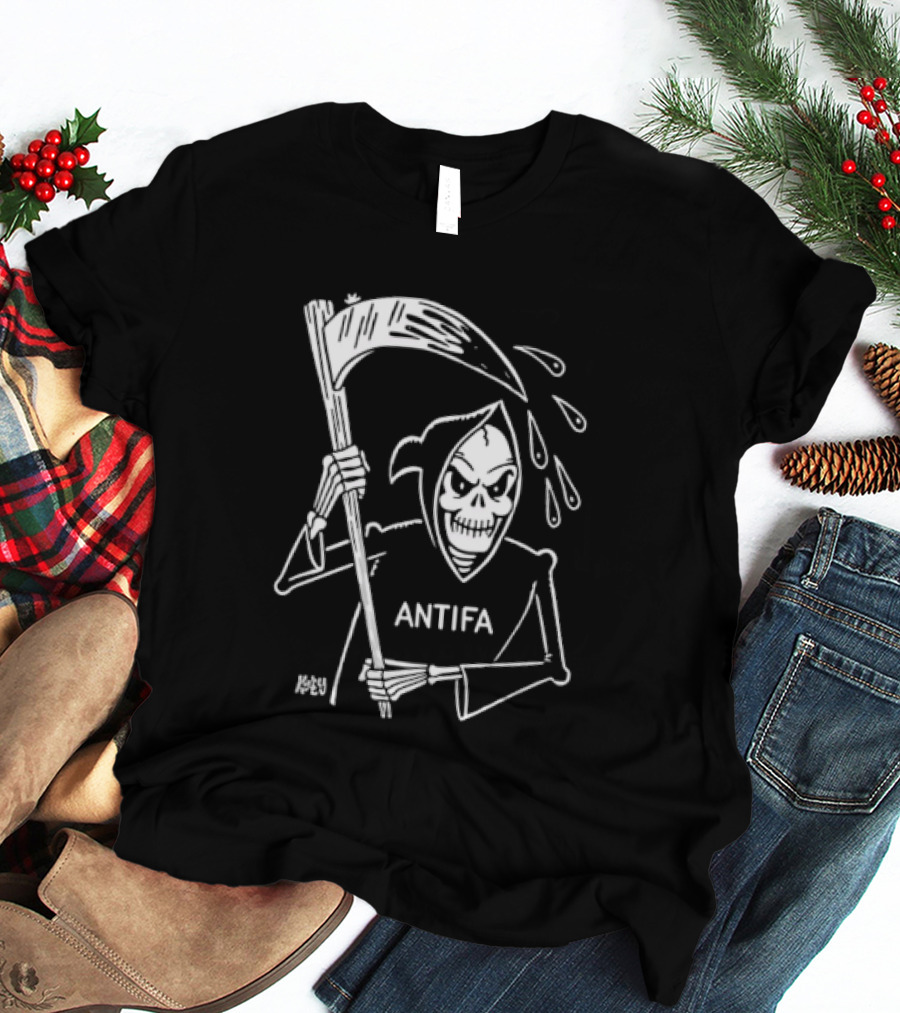 Grim Reaper Scythe Antifa Skeleton Political Skeleton T-Shirt