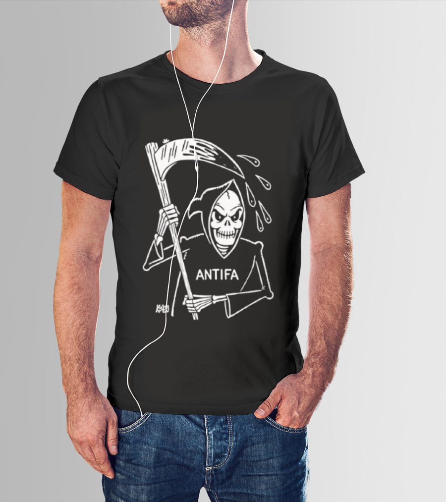 Grim Reaper Scythe Antifa Skeleton Political Skeleton T-Shirt