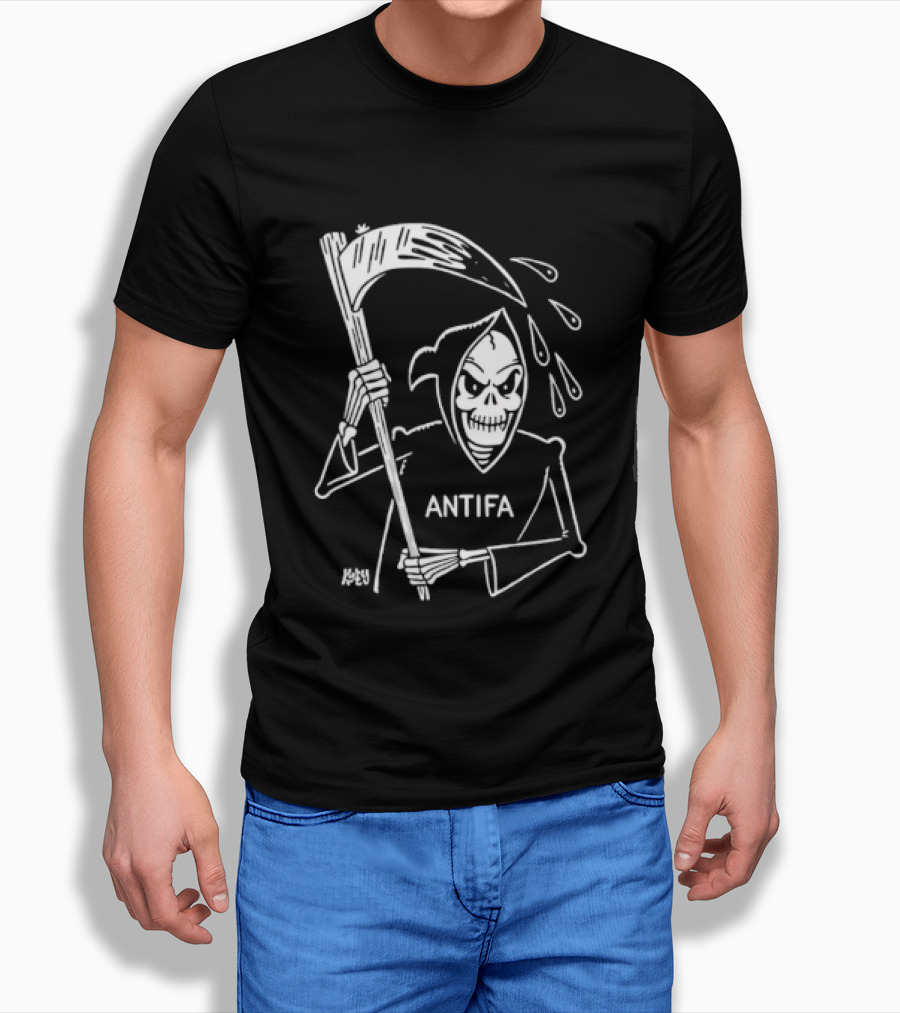Grim Reaper Scythe Antifa Skeleton Political Skeleton T-Shirt