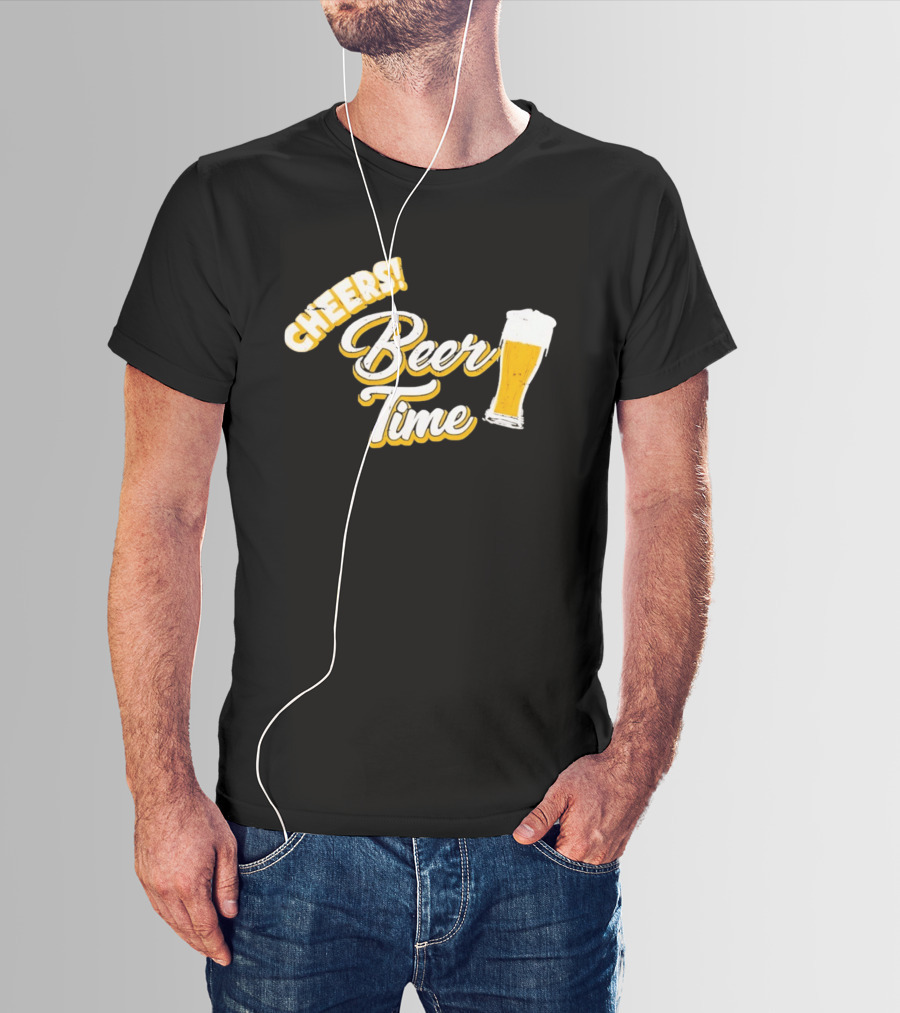 Cheers Beer Time Distressed Alcohol Drinking T-Shirt