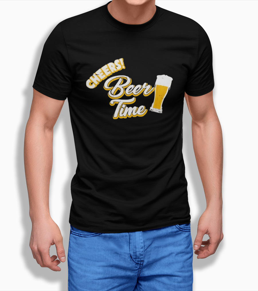 Cheers Beer Time Distressed Alcohol Drinking T-Shirt