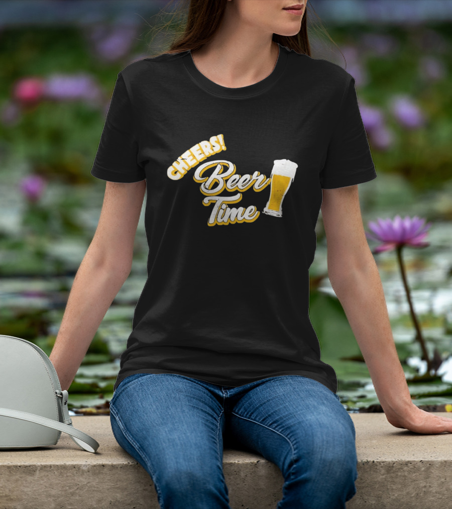 Cheers Beer Time Distressed Alcohol Drinking T-Shirt