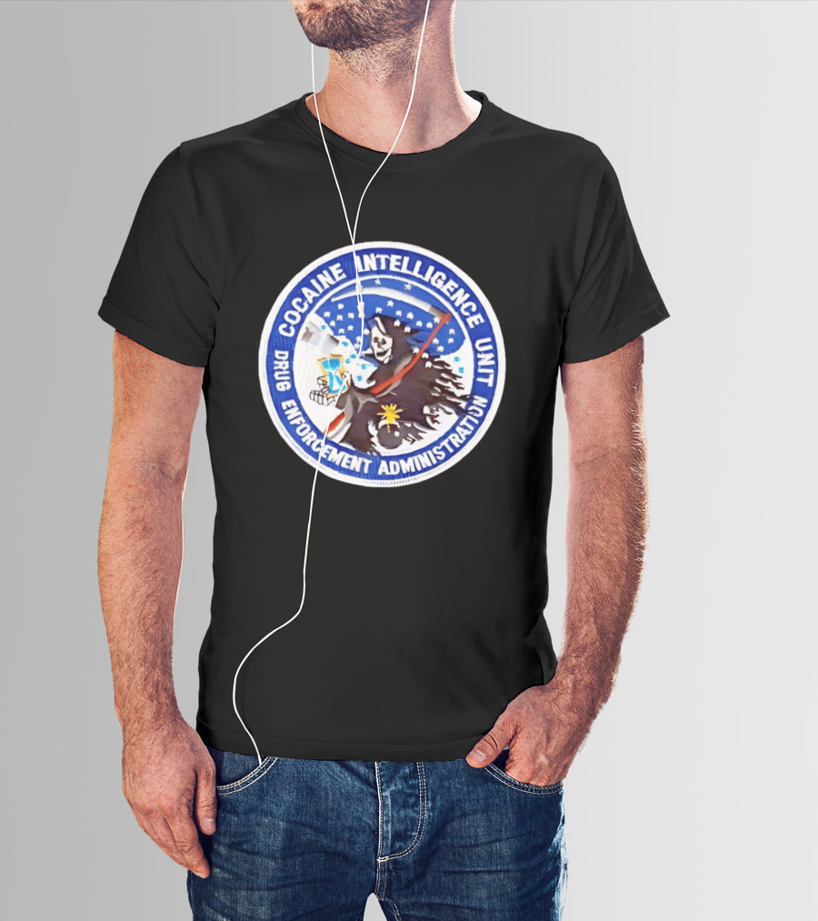 Cocaine Intelligence Unit Drug Enforcement Administration Grim Reaper Holding Hourglass Patch T-Shirt