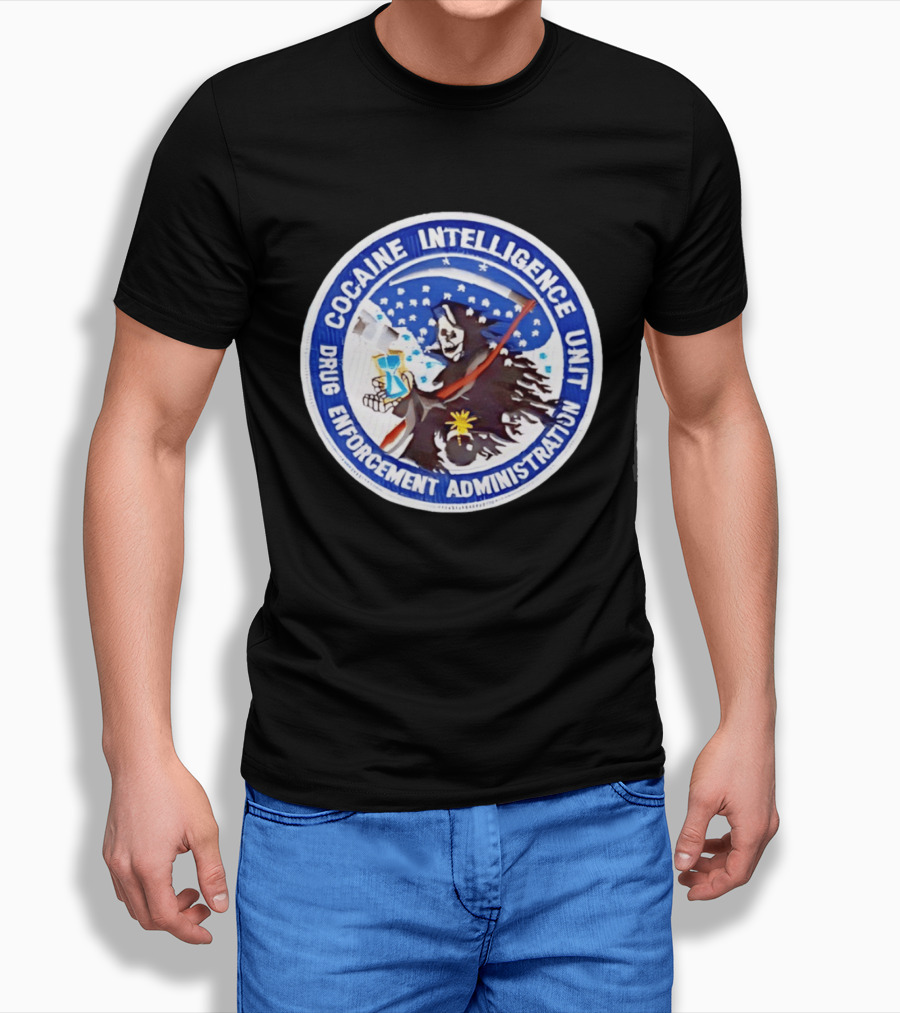 Cocaine Intelligence Unit Drug Enforcement Administration Grim Reaper Holding Hourglass Patch T-Shirt