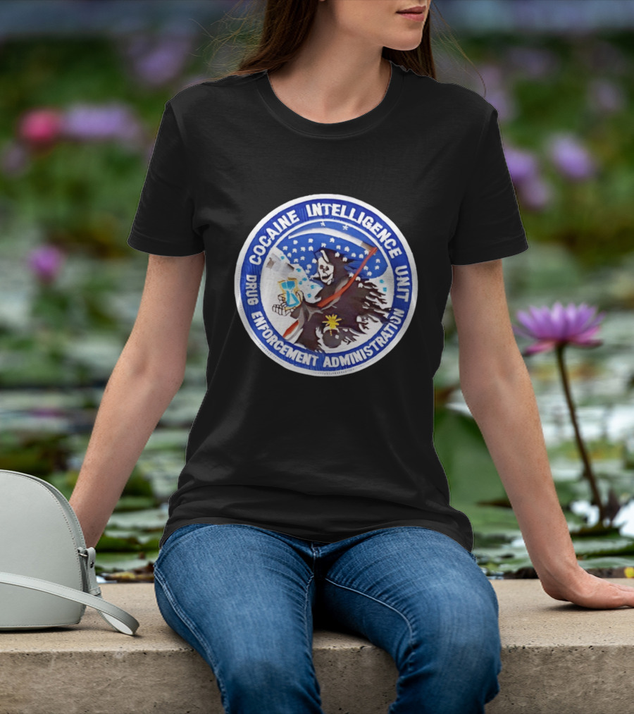 Cocaine Intelligence Unit Drug Enforcement Administration Grim Reaper Holding Hourglass Patch T-Shirt