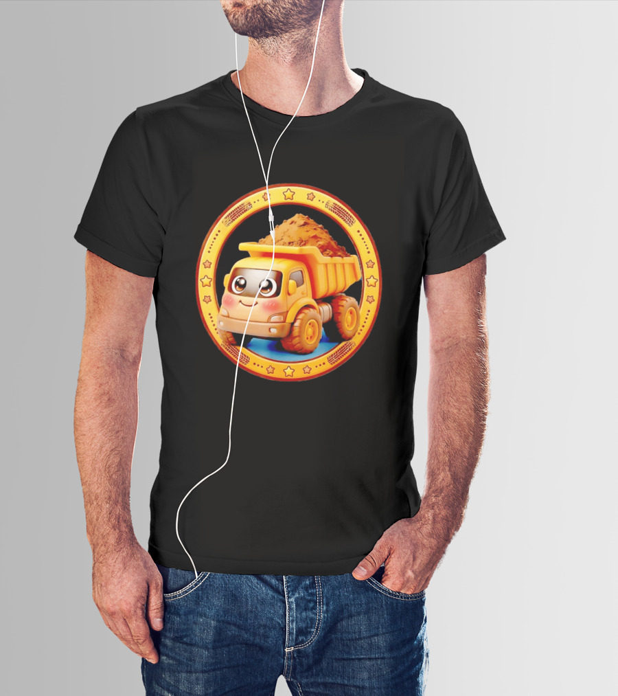 Yellow Dump Truck With Dirt Cute Construction Vehicle With Stars T-Shirt