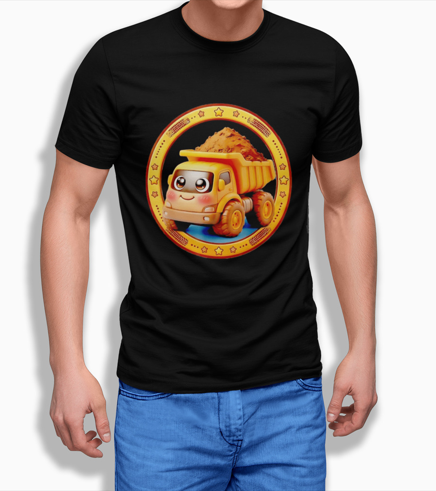 Yellow Dump Truck With Dirt Cute Construction Vehicle With Stars T-Shirt