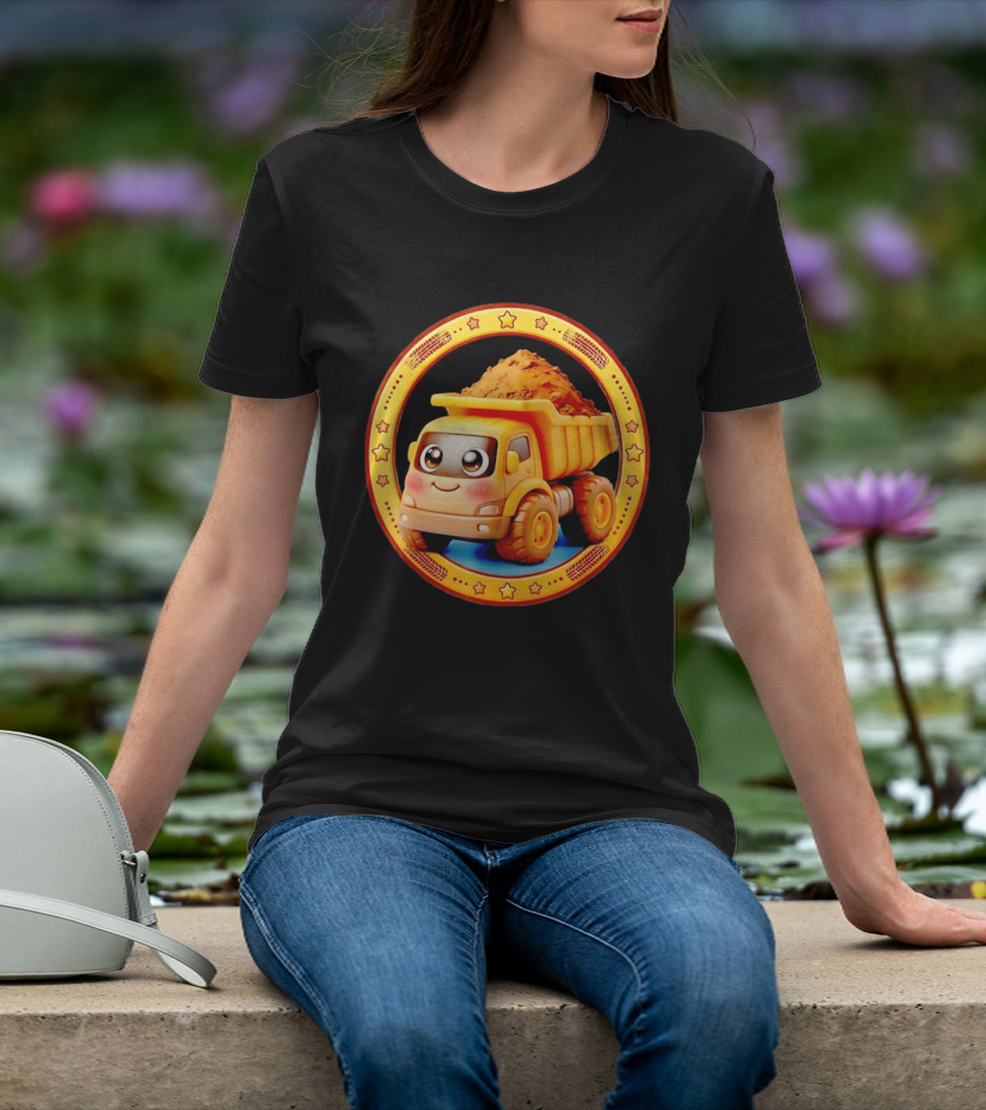 Yellow Dump Truck With Dirt Cute Construction Vehicle With Stars T-Shirt