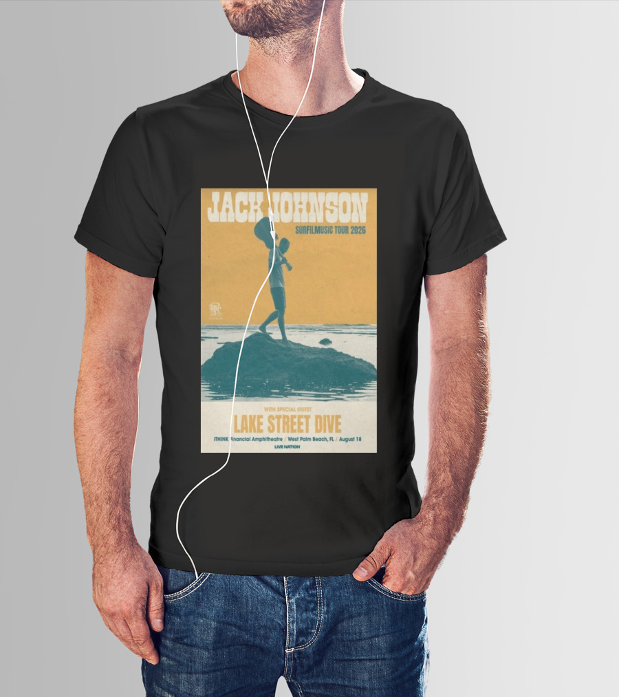 Jack Johnson Surfilmusic Tour 2026 Lake Street Dive ITHINK Financial Amphitheatre West Palm Beach August 18 T-Shirt