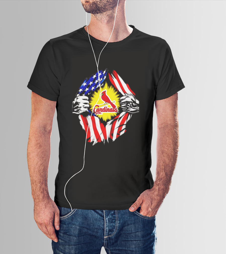 St Louis Cardinals Ripped American Flag Chest Baseball Fan Gear T-Shirt