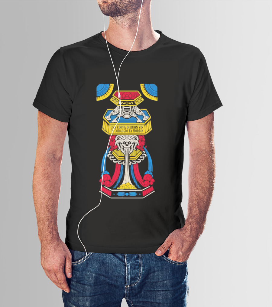 Una Coppa Di Buon Vin Fa Coraggio Fa Morbin Skull Tarot T-Shirt