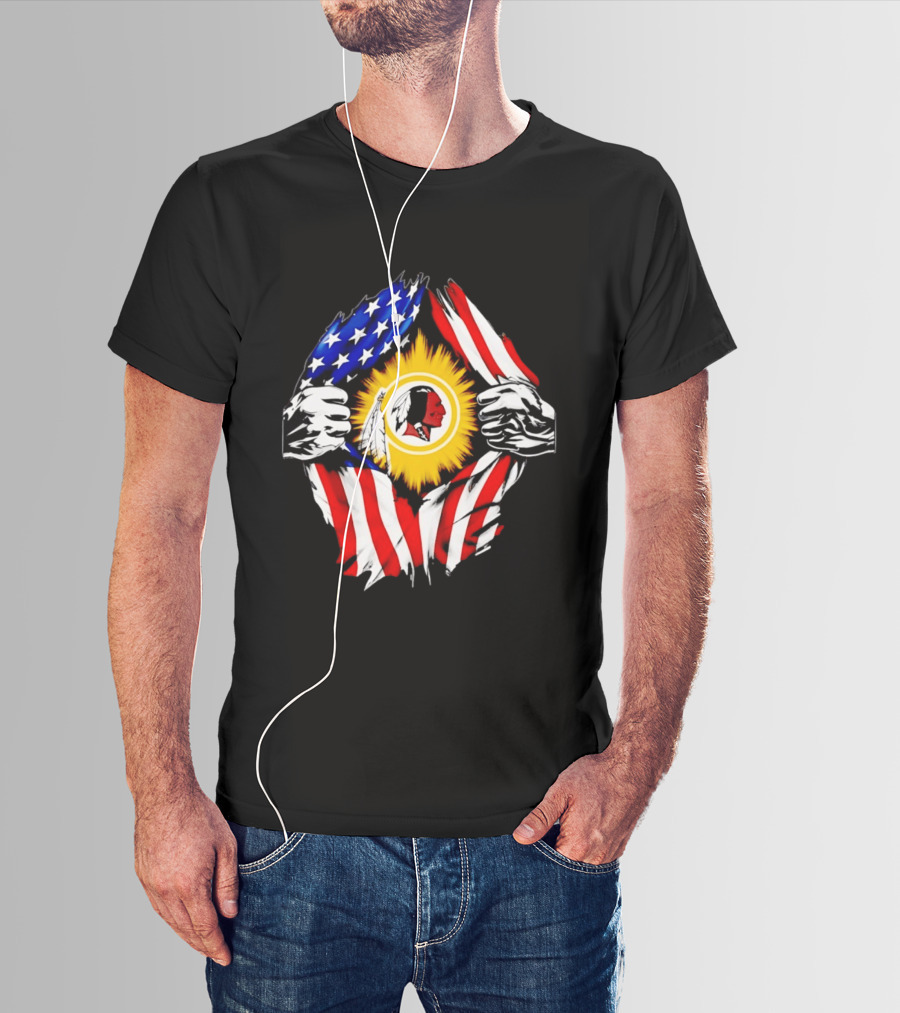Washington Redskins American Flag Ripped Chest T-Shirt