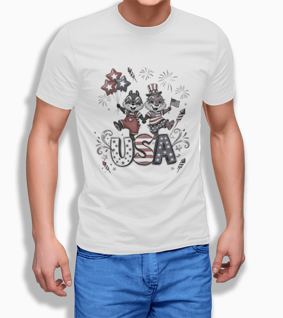 Chip And Dale USA Patriotic Fireworks Stars And Stripes Fourth Of July T-Shirt