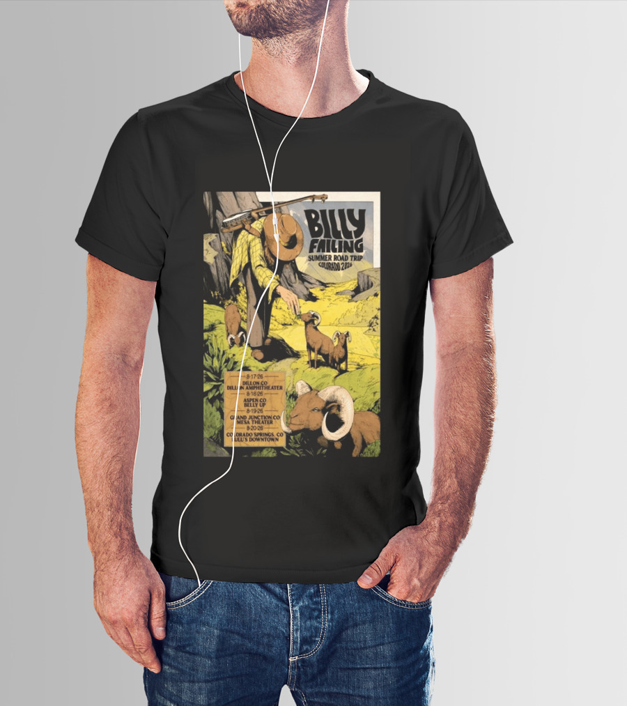 Billy Failing Summer Road Trip Colorado 2026 Dillon Amphitheater Belly Up Mesa Theater Lulu's Downtown T-Shirt