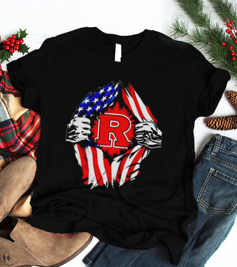Rutgers Scarlet Knights American Flag R T-Shirt