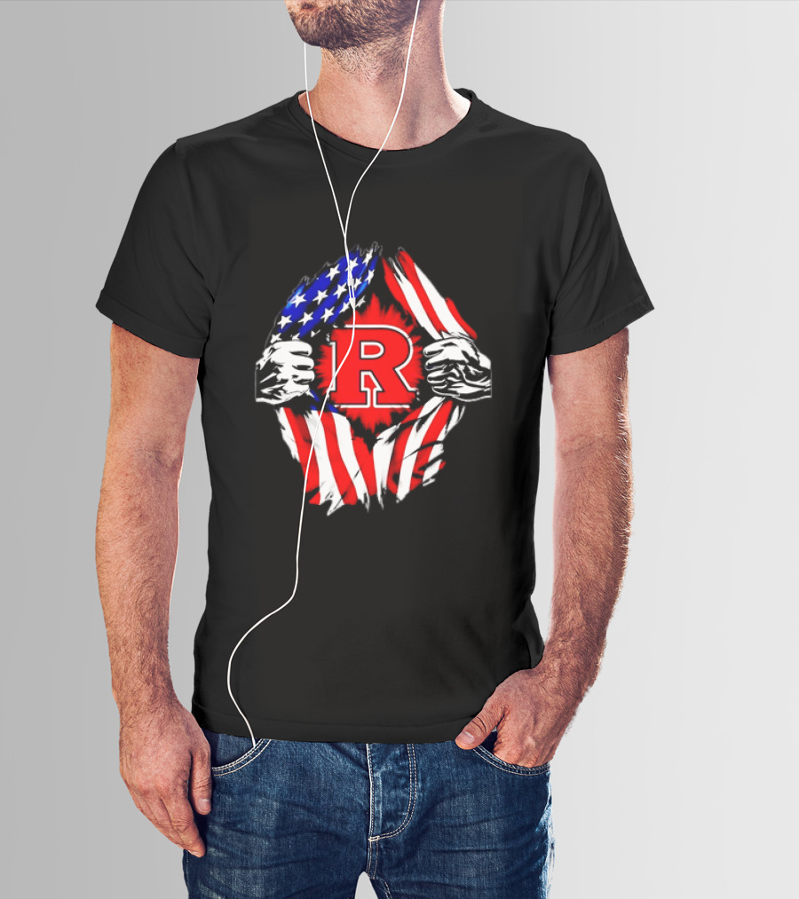 Rutgers Scarlet Knights American Flag R T-Shirt