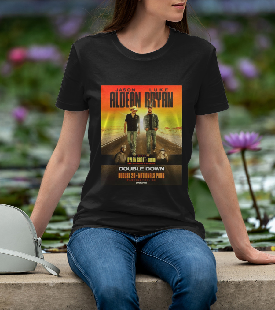Jason Aldean Luke Bryan Double Down August 20 Nationals Park Washington D.C. With Dylan Scott Dasha Dee Jay Silver Dj Rock Live Nation T-Shirt