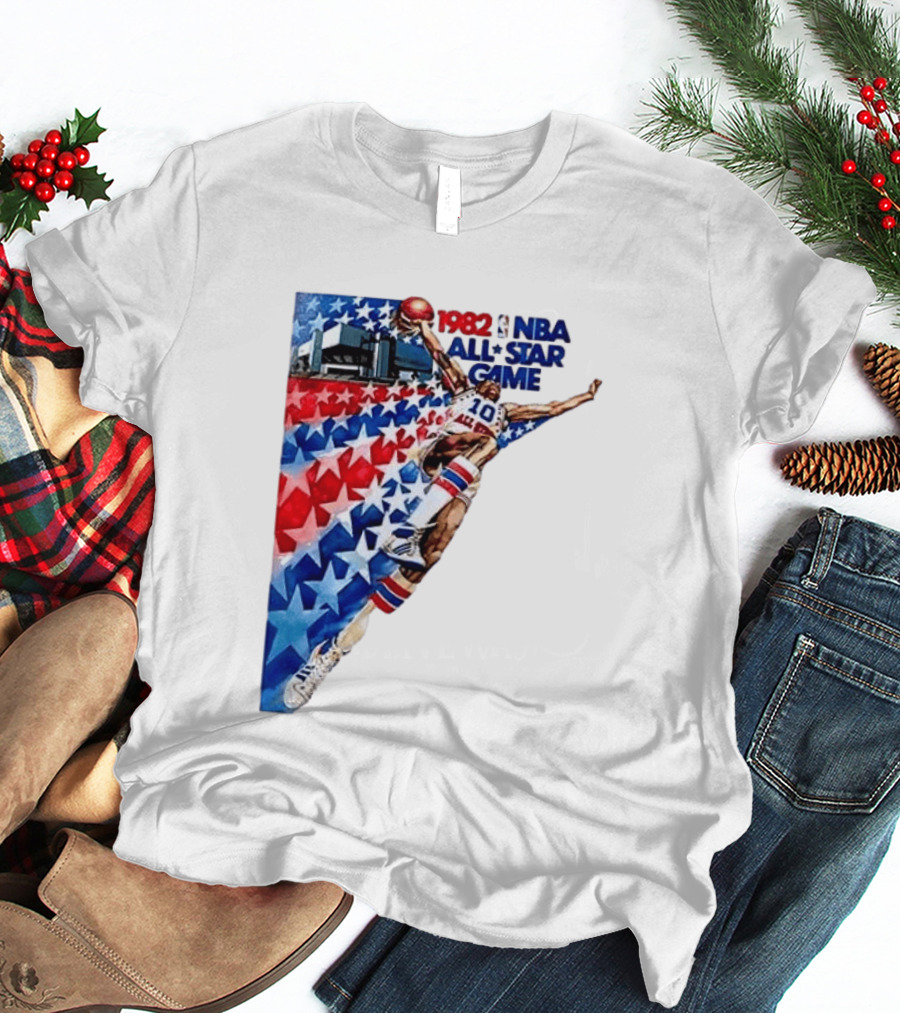 1982 NBA All Star Game Dunking Pose With Stars And Stripes T-Shirt