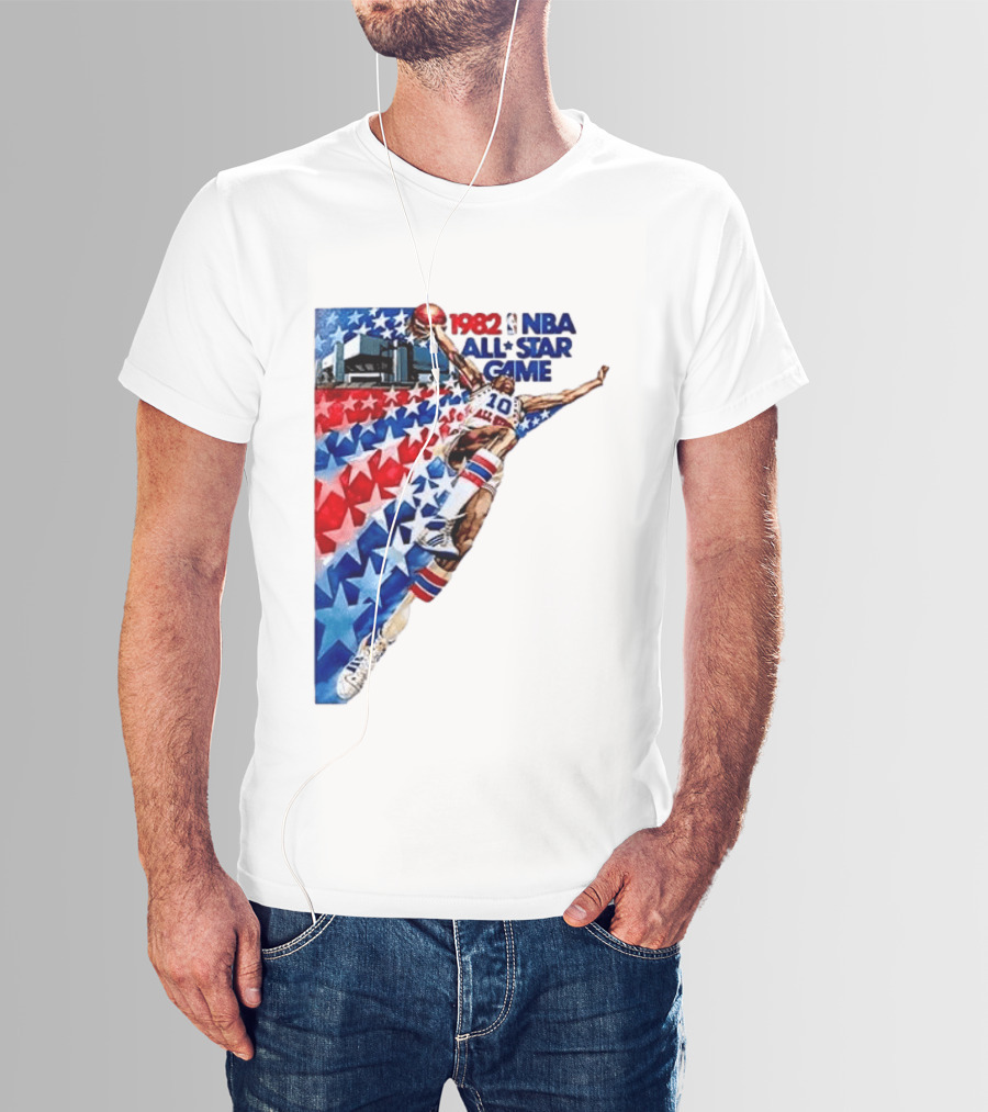 1982 NBA All Star Game Dunking Pose With Stars And Stripes T-Shirt