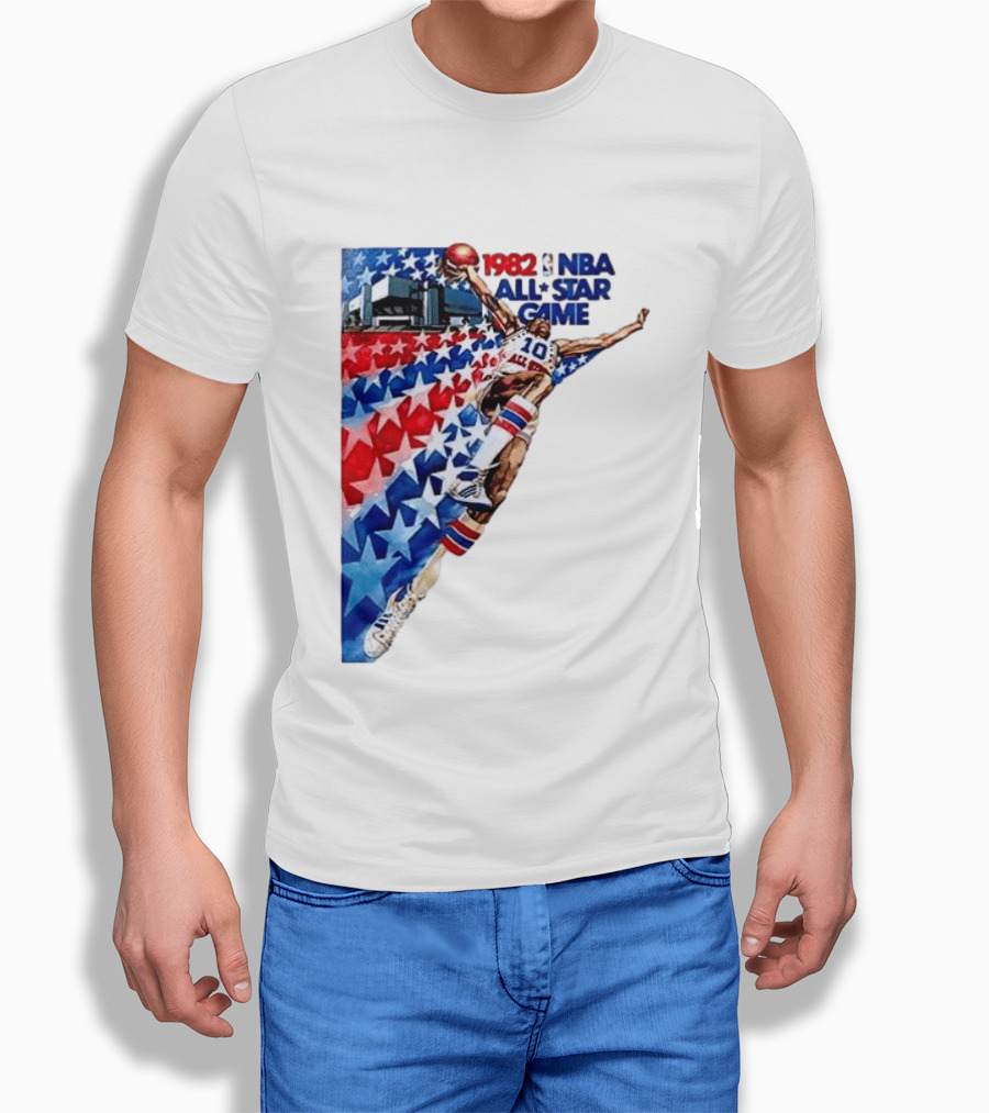 1982 NBA All Star Game Dunking Pose With Stars And Stripes T-Shirt