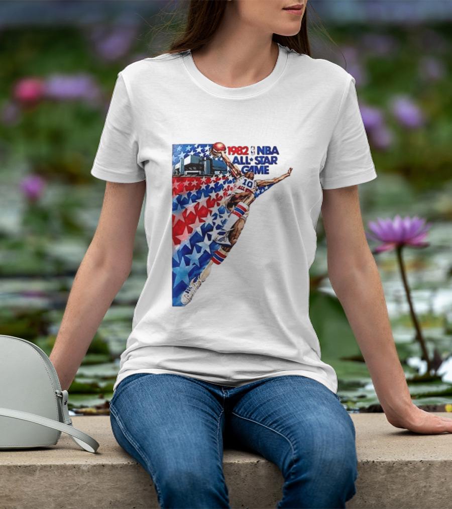 1982 NBA All Star Game Dunking Pose With Stars And Stripes T-Shirt
