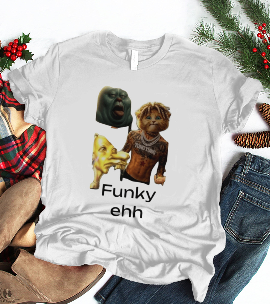 Neegy Funky Ehh Tung Tung Cat Tattoo Character Trio T-Shirt