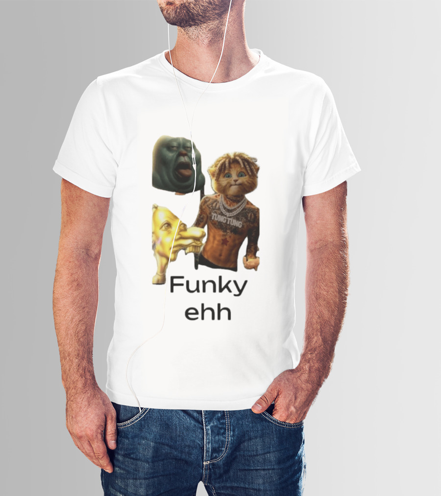 Neegy Funky Ehh Tung Tung Cat Tattoo Character Trio T-Shirt
