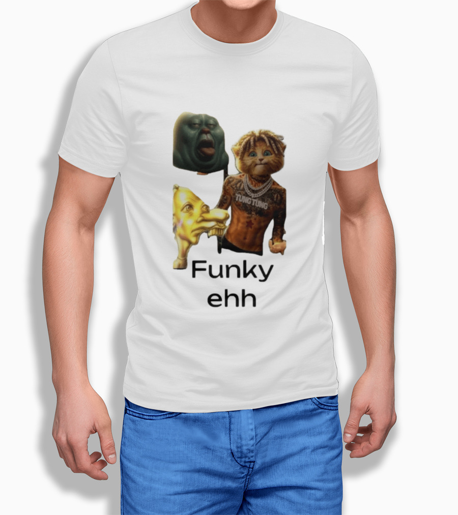 Neegy Funky Ehh Tung Tung Cat Tattoo Character Trio T-Shirt