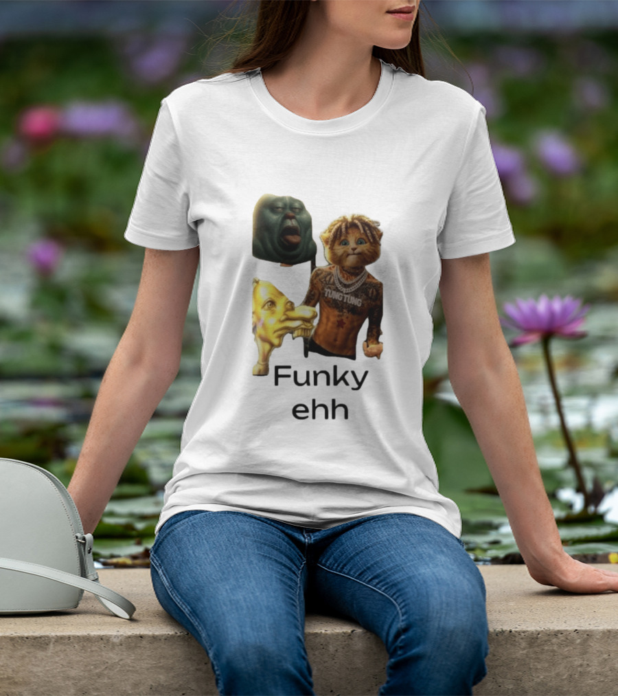 Neegy Funky Ehh Tung Tung Cat Tattoo Character Trio T-Shirt