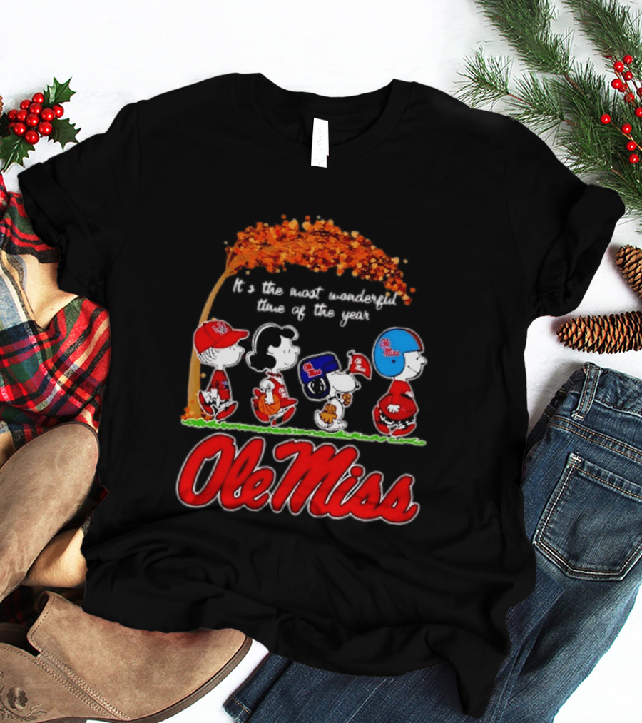 Ole Miss Rebels Peanuts Characters Most Wonderful Time Of The Year T-Shirt