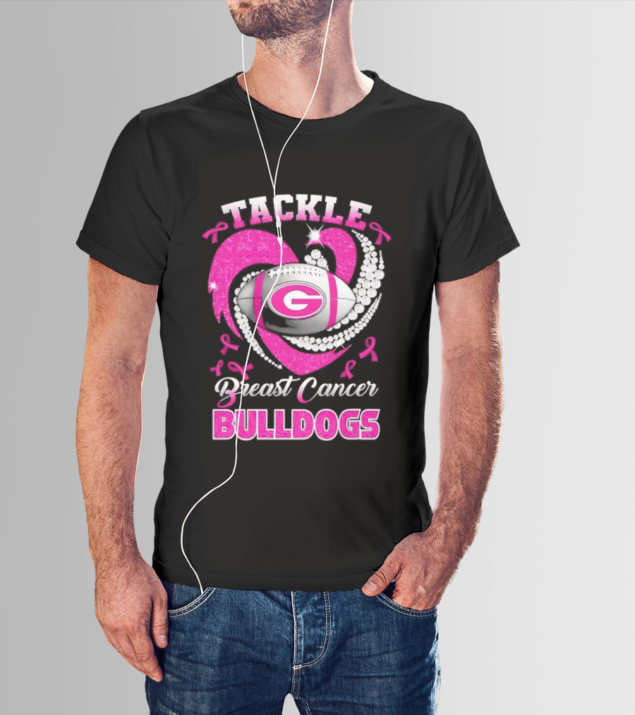 Tackle Breast Cancer Bulldogs Football G Logo Pink Ribbon T-Shirt