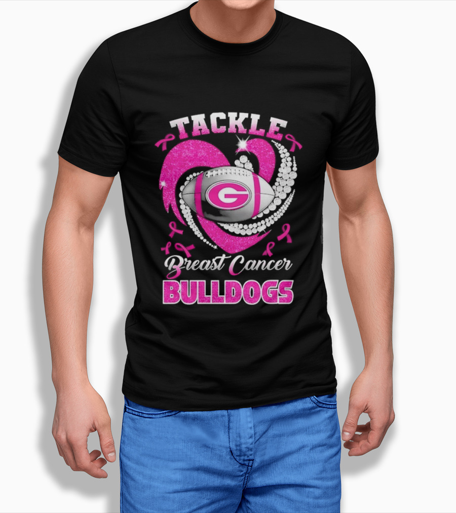 Tackle Breast Cancer Bulldogs Football G Logo Pink Ribbon T-Shirt
