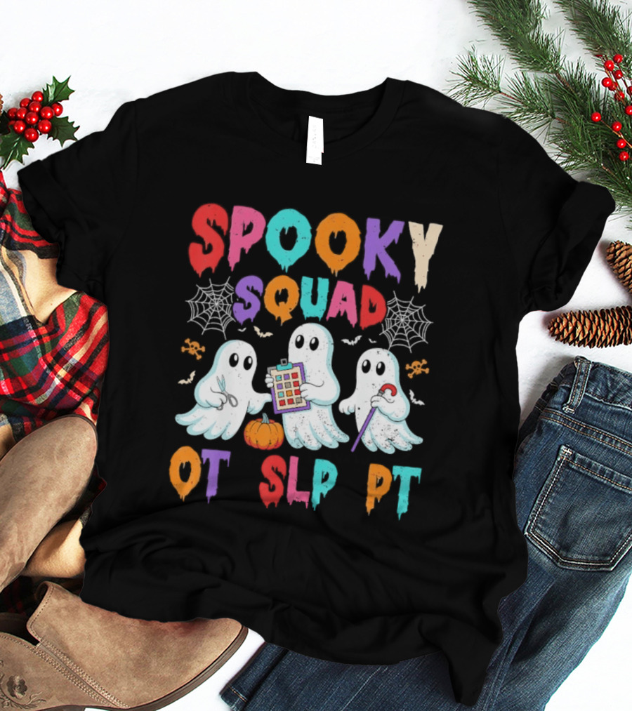 OT SLP PT Spooky Squad Halloween Ghosts Pumpkin Clipboard Lollipop T-Shirt