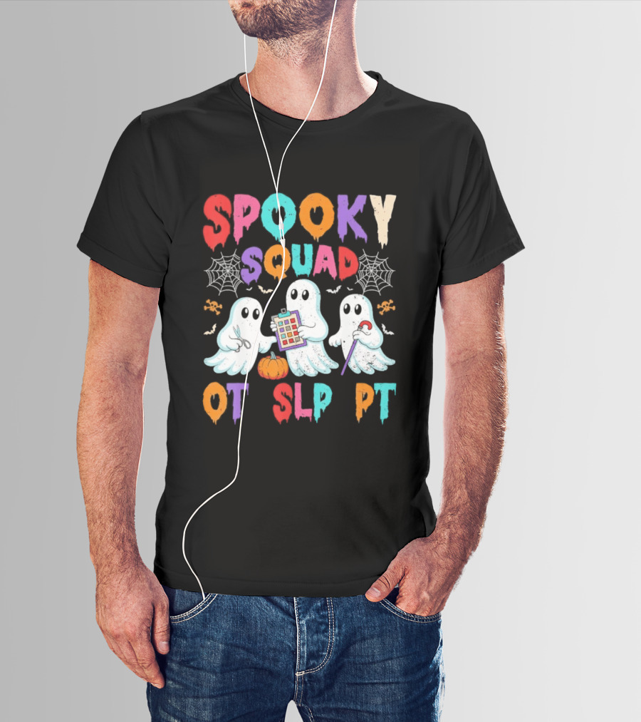OT SLP PT Spooky Squad Halloween Ghosts Pumpkin Clipboard Lollipop T-Shirt