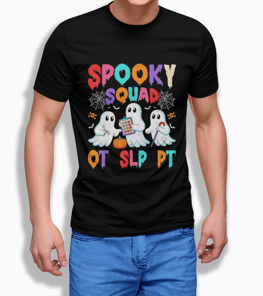OT SLP PT Spooky Squad Halloween Ghosts Pumpkin Clipboard Lollipop T-Shirt