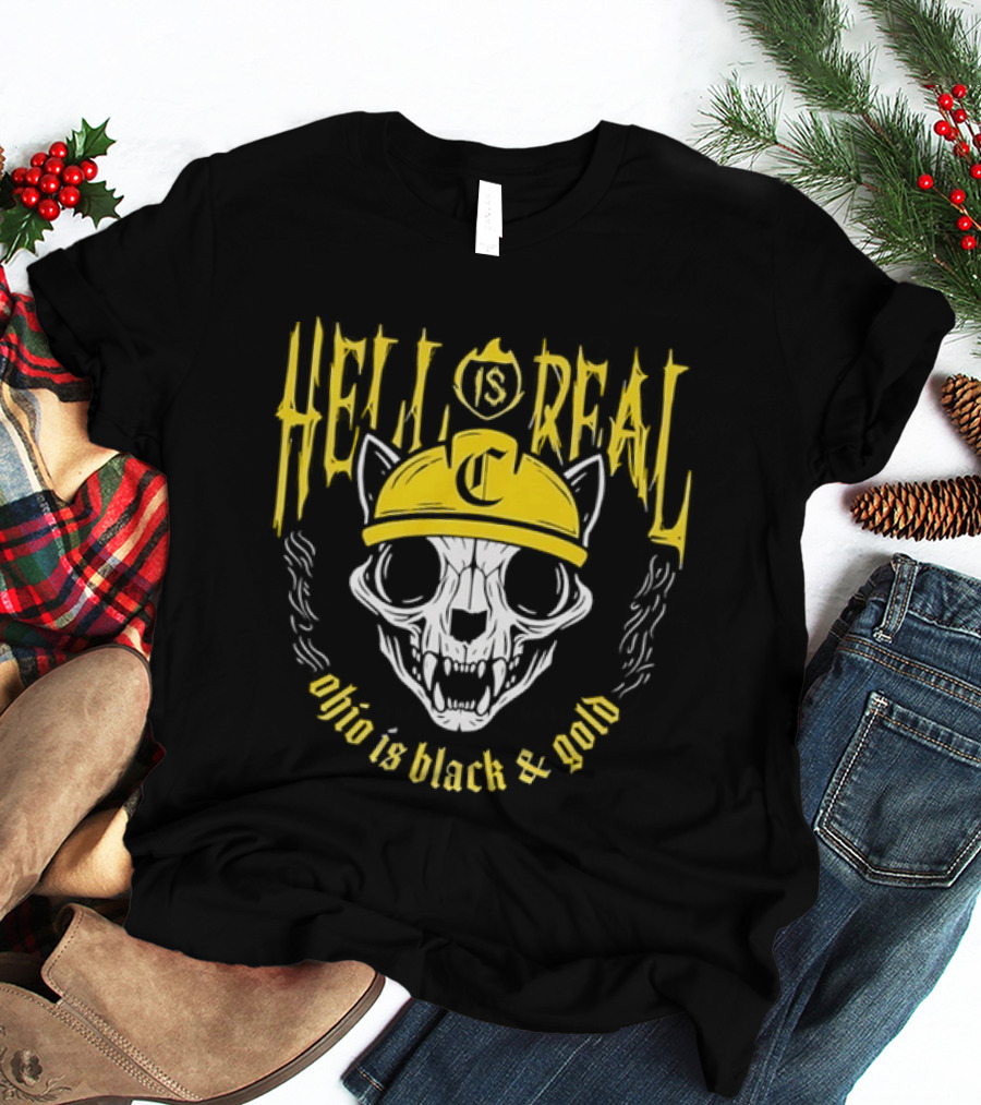 Hell Is Real Ohio Is Black And Gold Skull C Hat T-Shirt