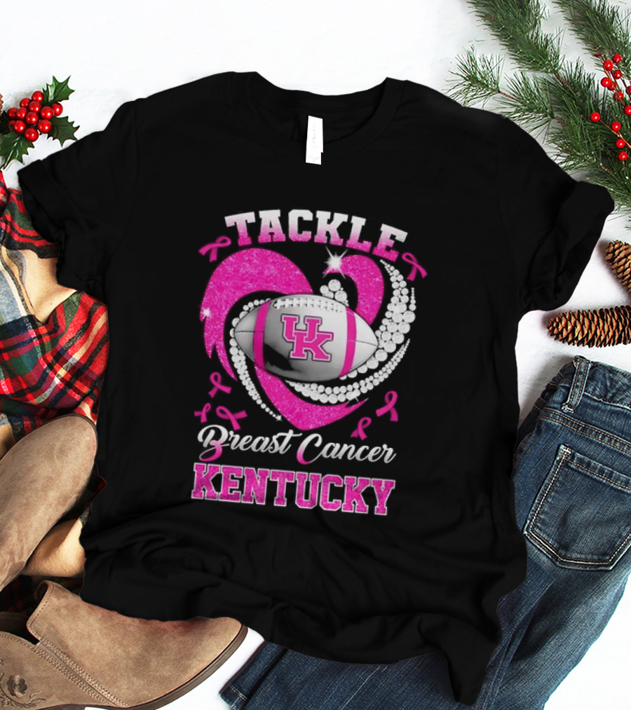 Tackle Breast Cancer Kentucky Wildcats UK Football Pink Ribbons T-Shirt