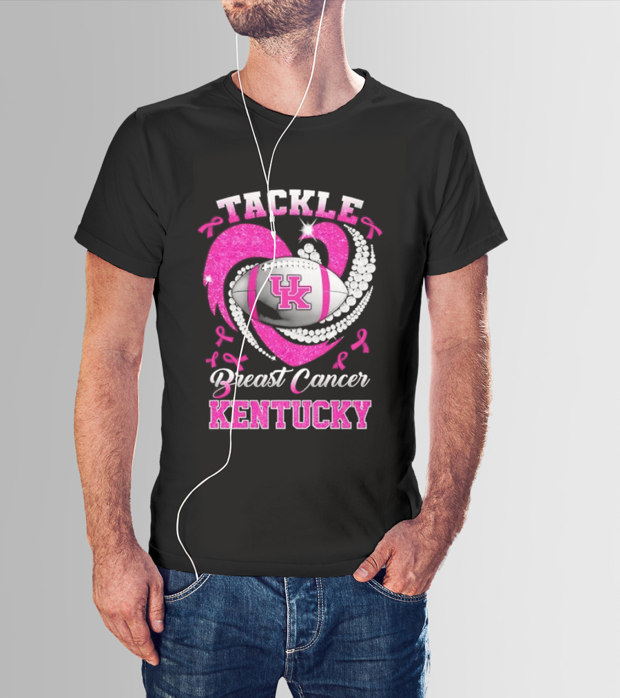 Tackle Breast Cancer Kentucky Wildcats UK Football Pink Ribbons T-Shirt