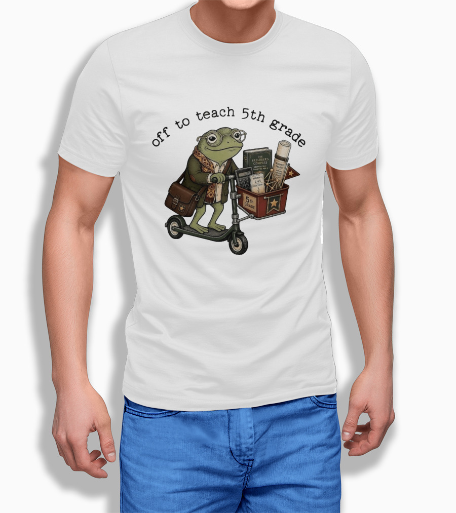 Off To Teach 5th Grade Frog Teacher Scooter Back To School T-Shirt