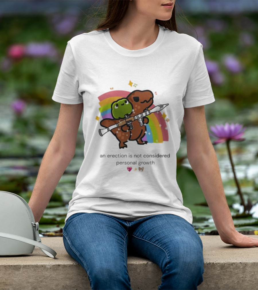 Original Rex Rocket An Erection Is Not Considered Personal Growth Rainbow Dinosaur Frog T-Shirt