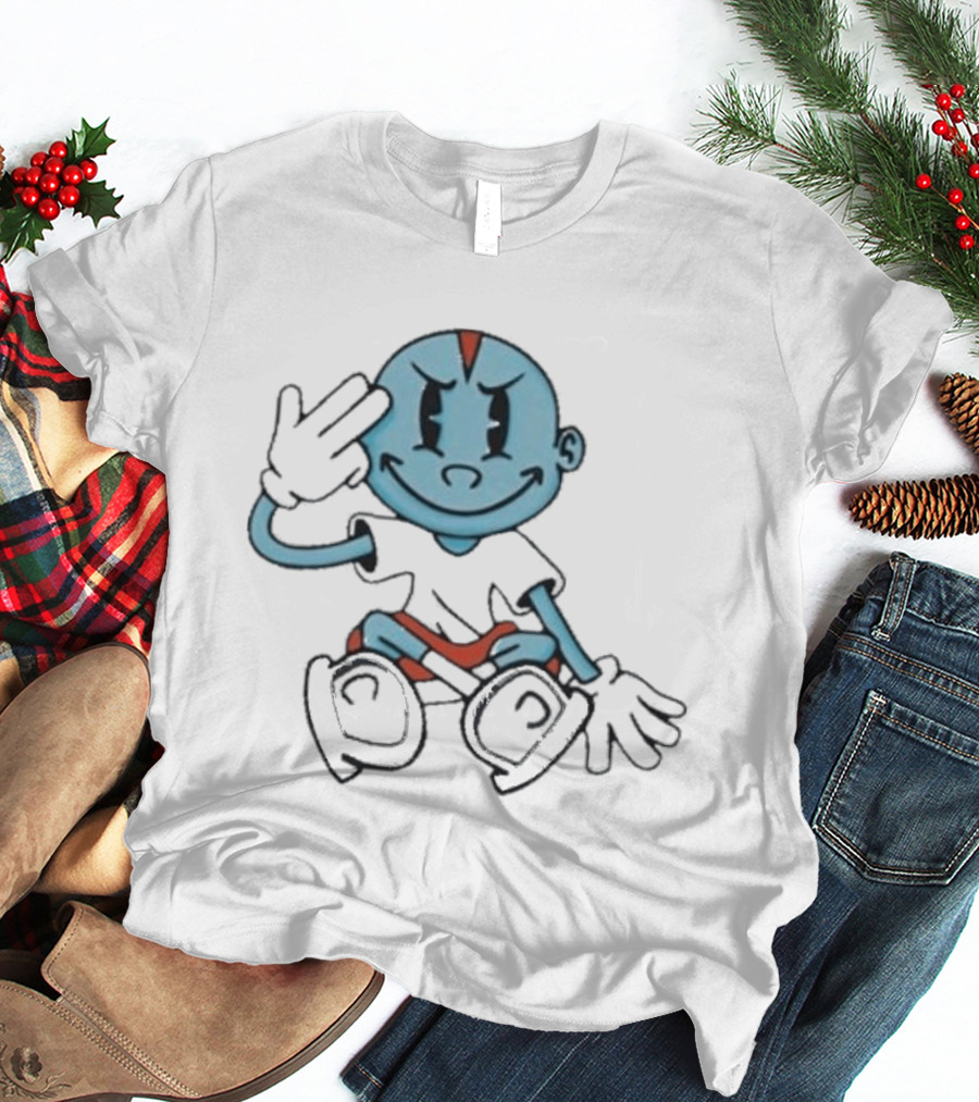 Lil Darkie Brahman Sits Blue Cartoon Figure With Red Shorts And Gloves T-Shirt