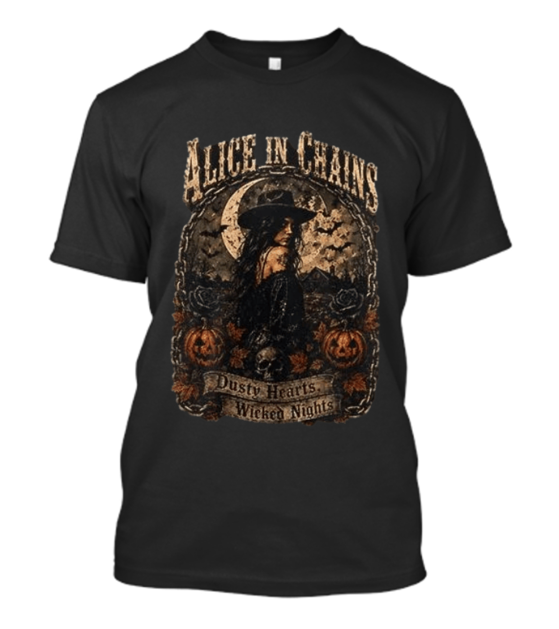 Alice In Chains Dusty Hearts Wicked Nights Gothic Witch Pumpkin Skulls Moon T-Shirt