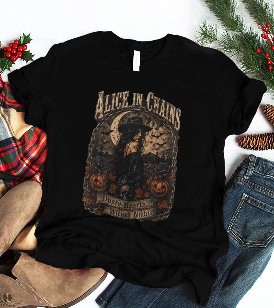 Alice In Chains Dusty Hearts Wicked Nights Gothic Witch Pumpkin Skulls Moon T-Shirt